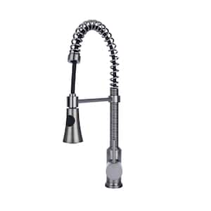 Residential 1-Hole, Single Handle Spring Kitchen Pulldown Faucet Cone Sprayer in Gun Metal Pewter