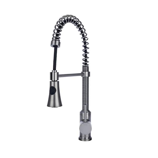 Fontaine by Italia Residential 1-Hole, Single Handle Spring Kitchen Pulldown Faucet Cone Sprayer in Gun Metal Pewter