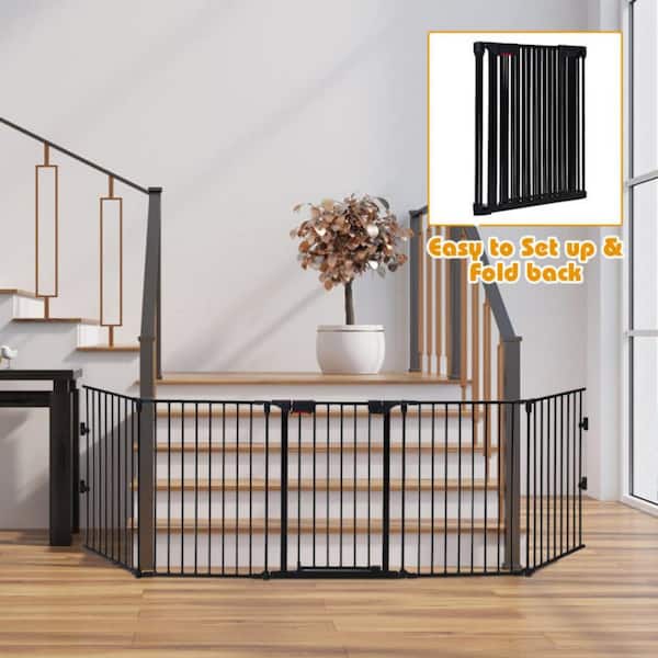80” Metal Fireplace Fence Guard 3-Panel Baby Safety Gate, Auto Close Baby  Fen