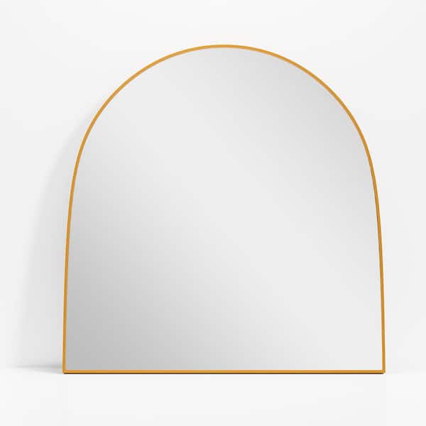 28 in. W x 30 in. H Arch Mirror for Bathroom Entryway Wall Decor Metal Frame Wall Mounted Mirror in Gold