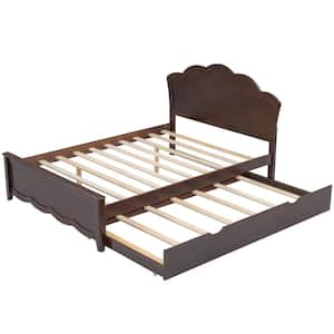 Brown Wood Frame Full Platform Bed with Twin Trundle