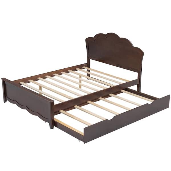 Nestfair Brown Wood Frame Full Platform Bed with Twin Trundle
