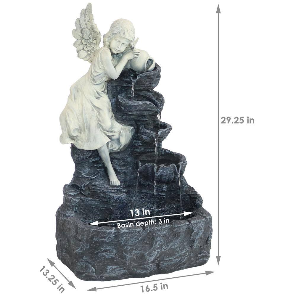 Angel Falls Gray Polyresin Solar Water Fountain with LED Light