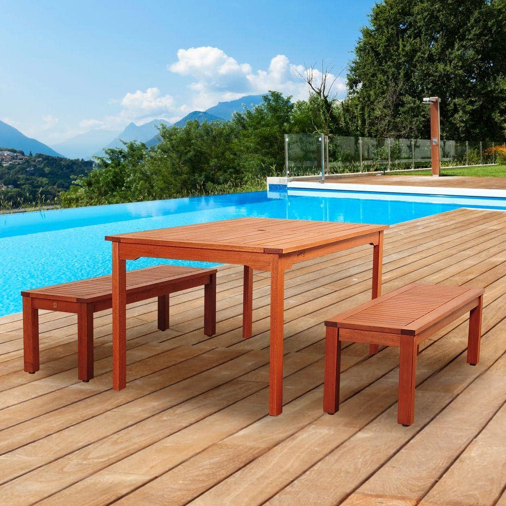 Amazonia Cooper 3Piece Eucalyptus Rectangular Patio Dining Set SC 2RICHBENCH_BT361 The Home Depot