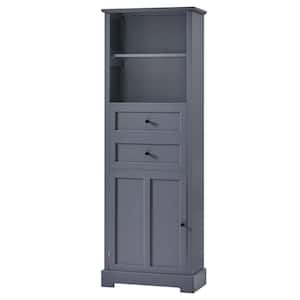 22.24 in. W x 11.81 in. D x 66.14 in. H Gray Tall Bathroom Storage Linen Cabinet with 2 Drawers, Adjustable Shelf