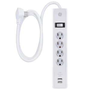 4-Outlet 2 USB Port Surge Protector with 6 ft. Cord, White