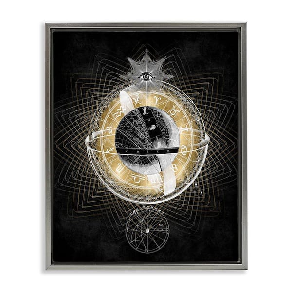 Stupell Industries Zodiac Symbols on Fractal by Oliver Jeffries Gray Floater Frame Religious Graphic Art Print 21 in. x 17 in.