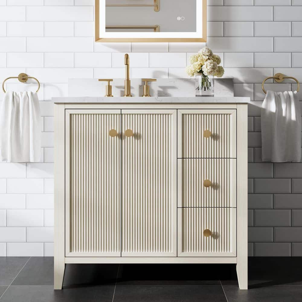 ANGELES HOME 36 in. Freestanding ASH Single Sink Solid Wood Bath