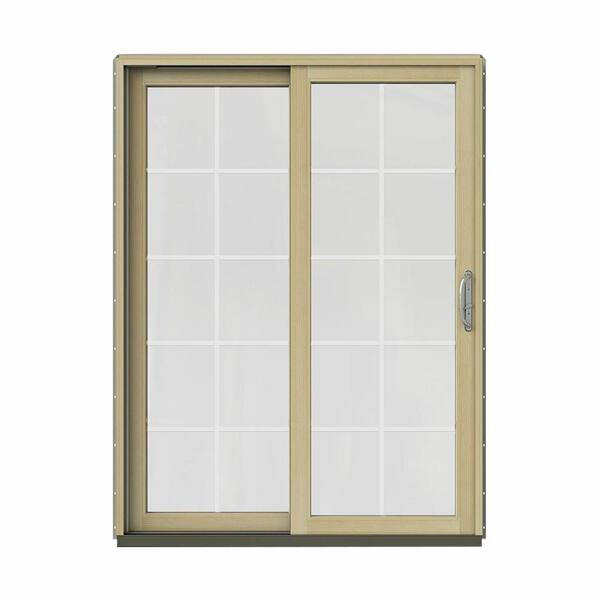 JELD-WEN 60 in. x 80 in. W-2500 Contemporary Desert Sand Clad Wood Left-Hand 10 Lite Sliding Patio Door w/Unfinished Interior