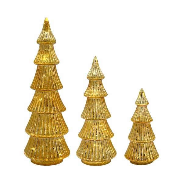 13 in. Battery Operated Gold Trees-Set of 3