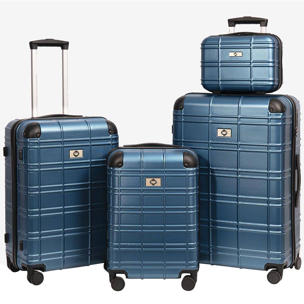 4-Piece Blue Hard Side Luggage Set, Lightweight Durable Suitcase Sets with 