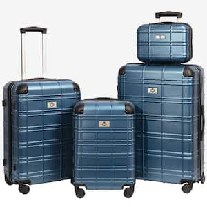 4-Piece Blue Hardside Luggage Set, Lightweight Durable Suitcase Sets with Spinner Wheels & TSA Lock