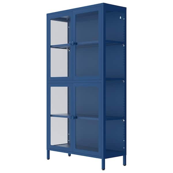 Unbranded Blue 4-Shelf Steel Pantry Organizer with Glass Door