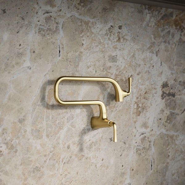 Graze Wall Mount Pot Filler Faucet in Vibrant Brushed Moderne Brass