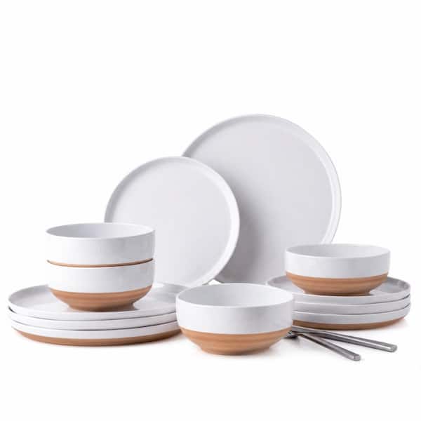 12-Piece Ceramic Dinnerware Set for 4 in White, Handpainted Stoneware with Scratch-Resistant Finish Matte