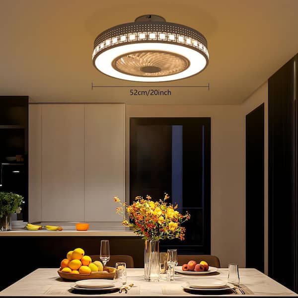 OUKANING 20 in. Indoor White Modern Round 6-Speed Semi-Flush Mount