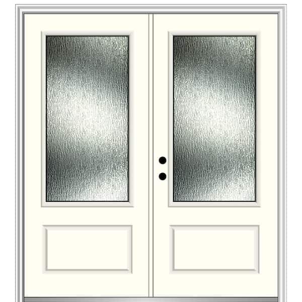 MMI Door Rain Glass 72 in. x 80 in. Right-Hand Inswing 3/4 Lite 1-Panel Painted Alabaster Prehung Front Door on 4-9/16 in. Frame