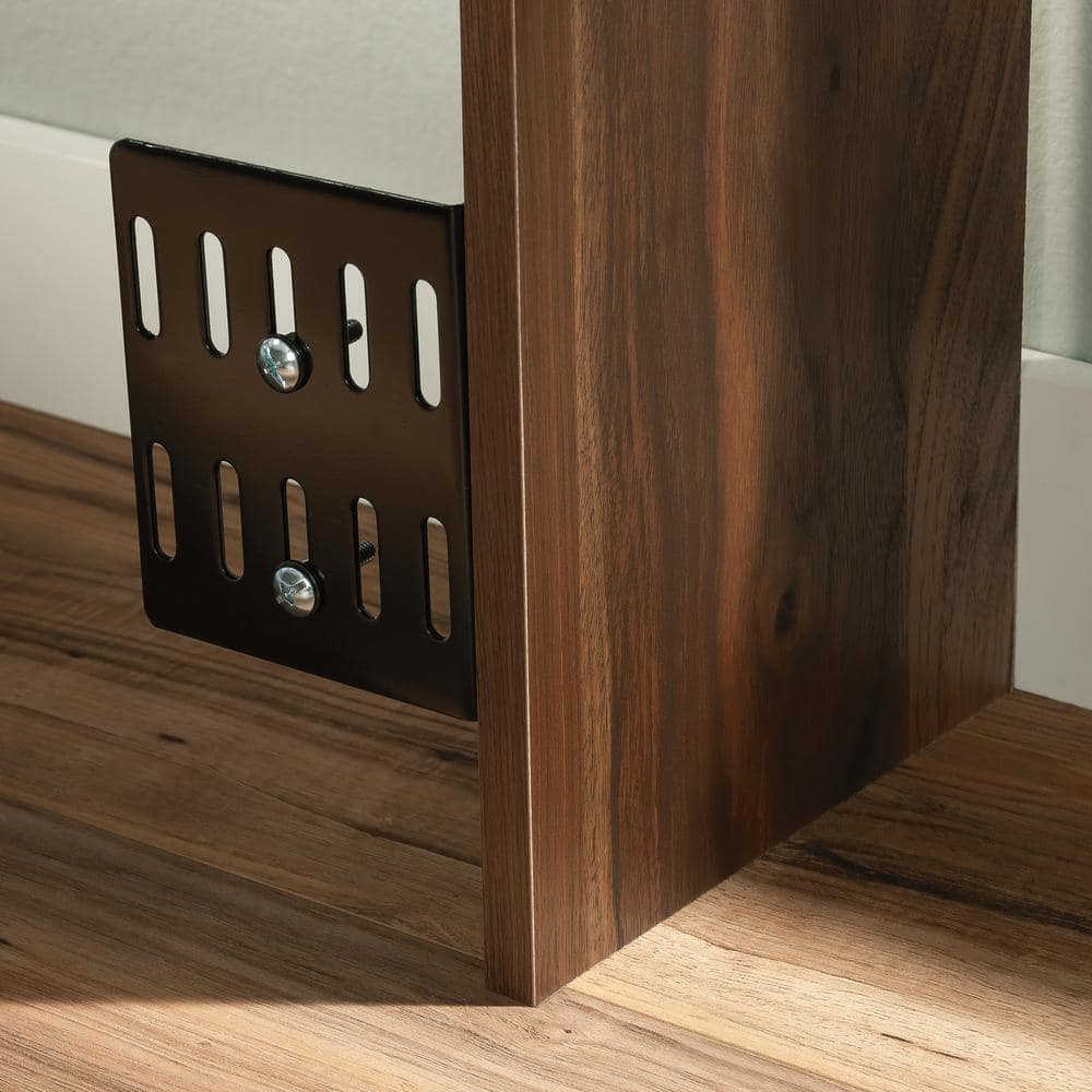 Full Size Grand Walnut Wood Bookcase Headboard with Storage
