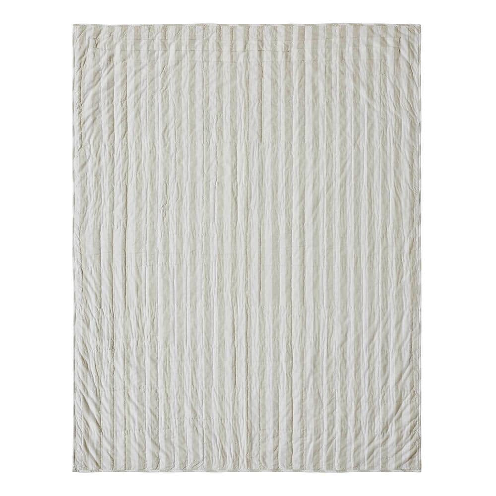Soft White and Khaki Cotton Patchwork Throw Blanket