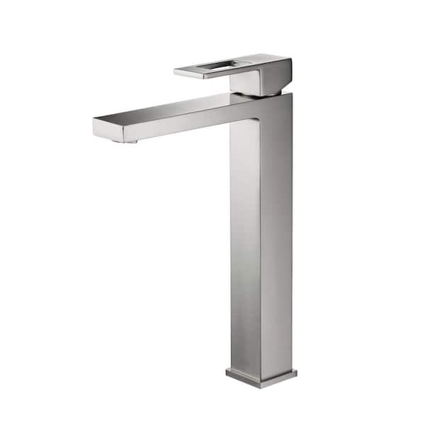 Cubic Single Handle Bathroom Vessel Sink Faucet in Brushed Nickel