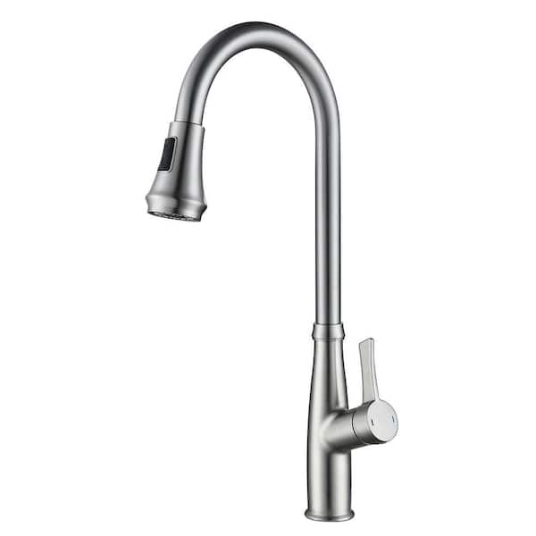 Single Handle Pull Down Sprayer Kitchen Faucet with Deck Plate in Brushed Nickel