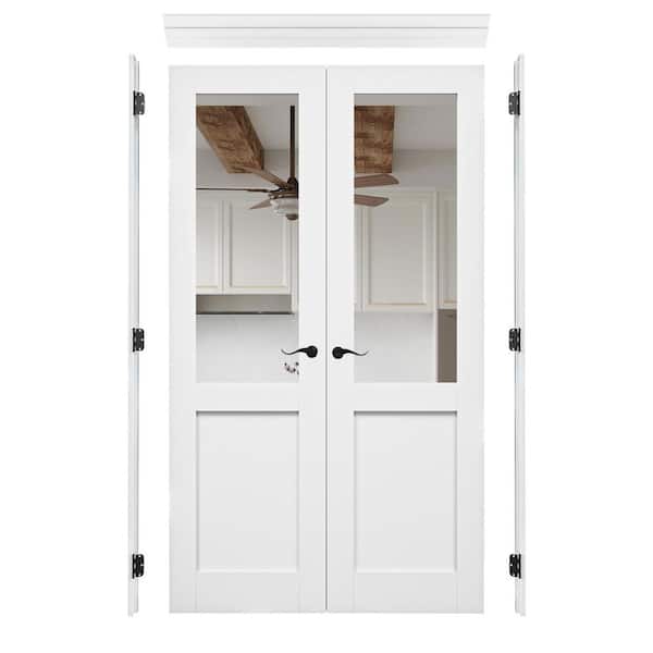 48 in. x 80 in. 1/2-Lite Mirrored Glass Universal White Solid Core Wood Ready to Assemble Interior Door French Door