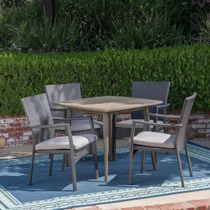 Marias Gray 5-Piece Wood and Plastic Outdoor Dining Set with Gray Cushions