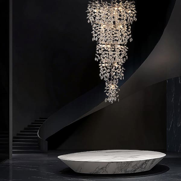 YUYI Modern Chandelier 118 in. 28-Lights Crystal Silver