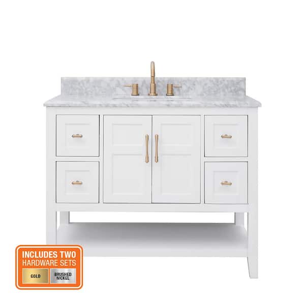 Sturgess 43 in. Single Sink White Bath Vanity with White Carrara Marble Top (Assembled)