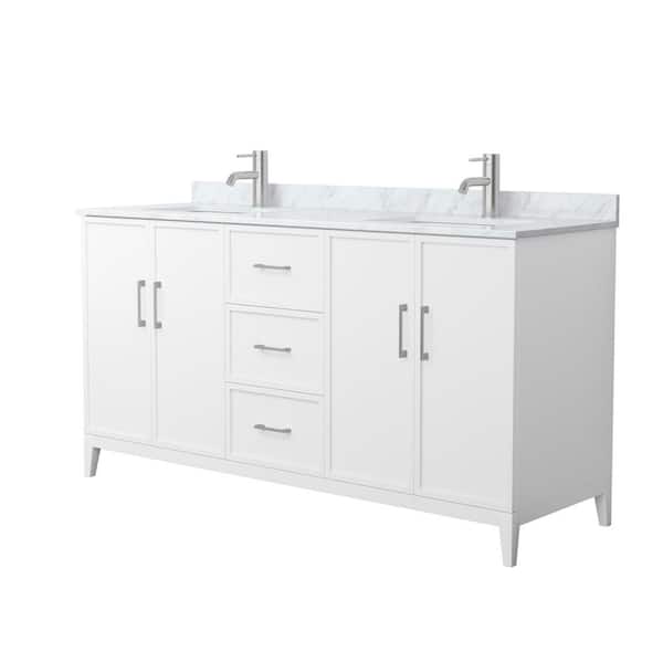 Wyndham Collection Elan 66 in. W x 22 in. D x 35 in. H Double Bath Vanity in White with White Carrara Marble Top