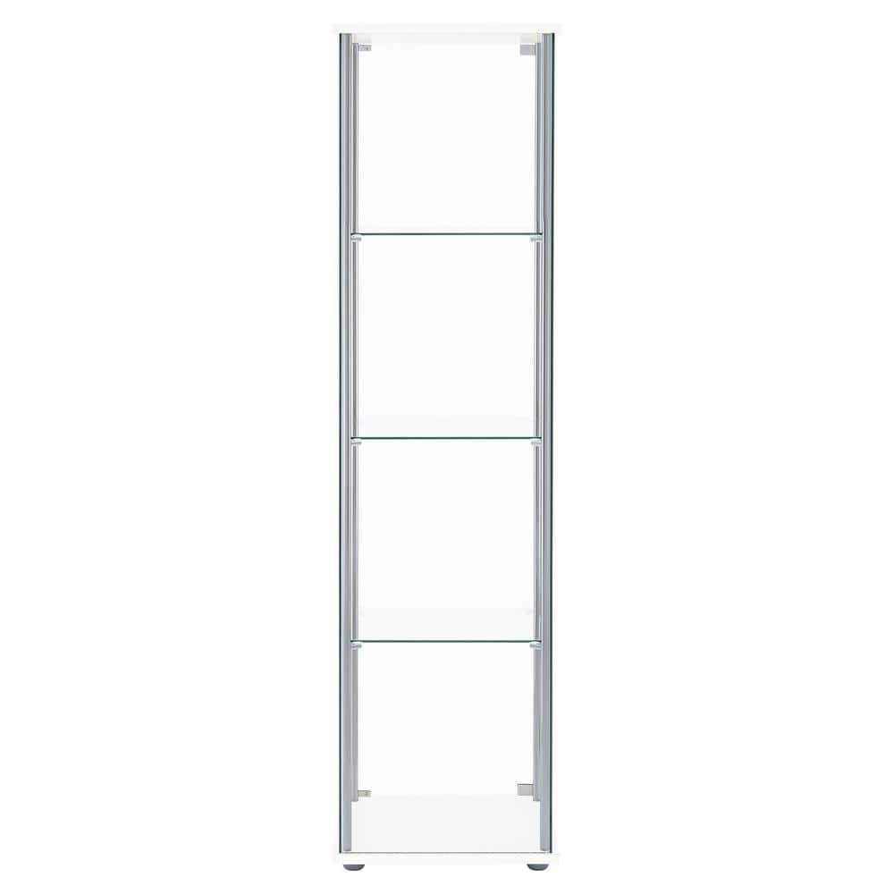 Sleek White and Chrome 4-Shelf Tall Curio Cabinet