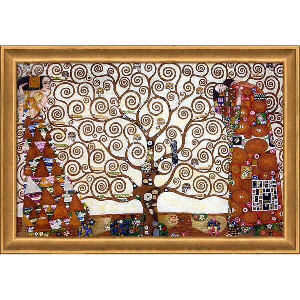 LA PASTICHE The Tree of Life, Stoclet Frieze by Gustav Klimt Muted Gold Glow Framed Abstract Oil Painting Art Print 28 in. x 40 in.