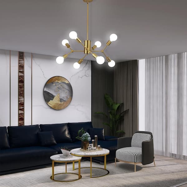 Modern 8-Light Gold Branch Sputnik Style DIY Tiered Chandelier for Kitchen Island with No Bulbs Included