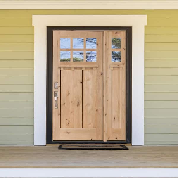 50 in. x 80 in. Craftsman Knotty Alder 3 PNL 6 Lt DS Unfinished Right-Hand Inswing Prehung Front Door/Right Sidelite