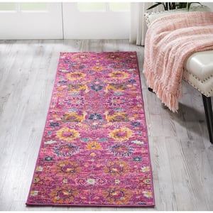 Passion Fuchsia 2 ft. x 6 ft. Floral Transitional Kitchen Runner Area Rug