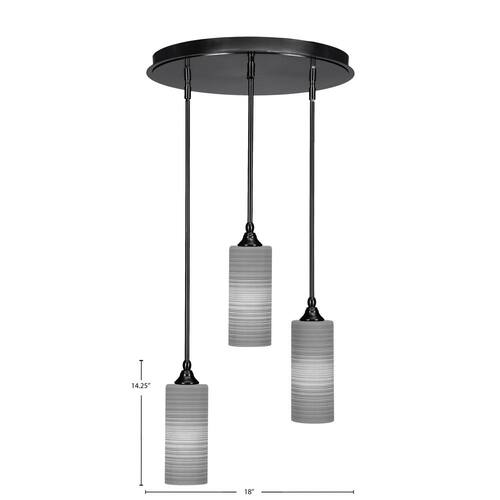 Villa 3 Light Matte Black Pendant, Cluster Pendant Light with 4 in. Gray Matrix Glass Shades, No bulb Included Lighting