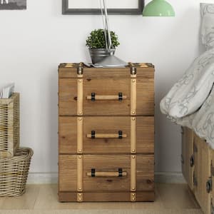 Rustic Soild Wood 3-Drawers Brown Nightstand 17.25 in. L x 12.75 in. D x 23.25 in. H