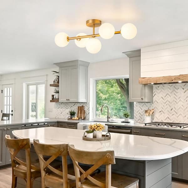 LLHZSY Lucie 26.38 in. 5-Light Gold Modern Linear Semi-Flush Mount