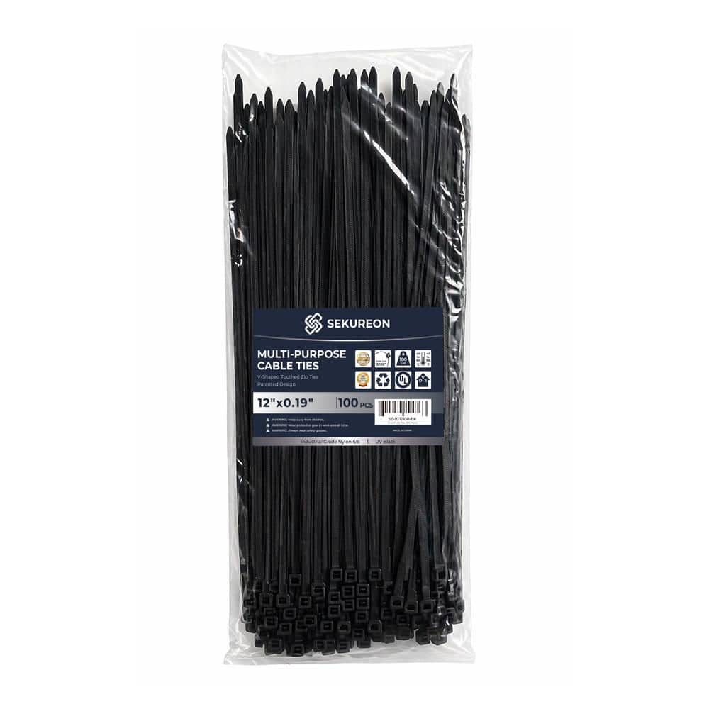 12 in. Zip Ties Double Sided Toothed 100 lbs. Tensile Strength Heavy Duty Cable Wire Ties Nylon Tie Wraps Black 100 Pack price history on PriceWatchPro