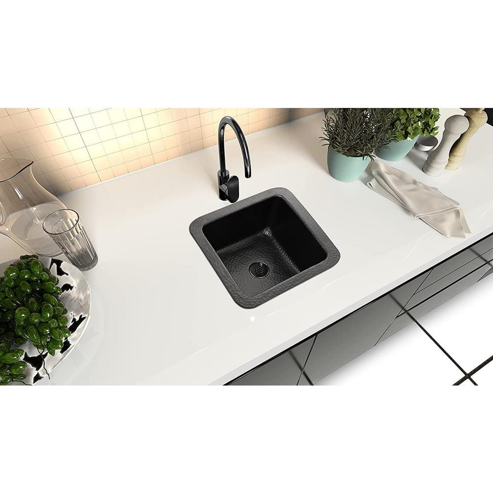 Matte Black Hand Hammered Aluminum Square Bar Sink, 12"