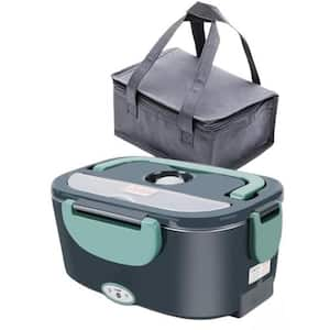 Portable Electric Lunch Box Stainless Steel Food Storage Container with Lids Fork & Spoon & Insulated Carry Bag in Green