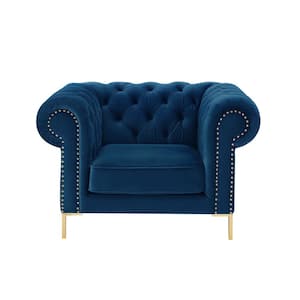Journie Navy Upholstered Velvet Club Chair With Button Tufted