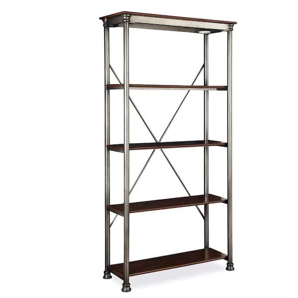 HOMESTYLES Five Shelf 38 in. W x 76 in. H x 16 in. D, Wood and Steel Orleans Shelving Unit