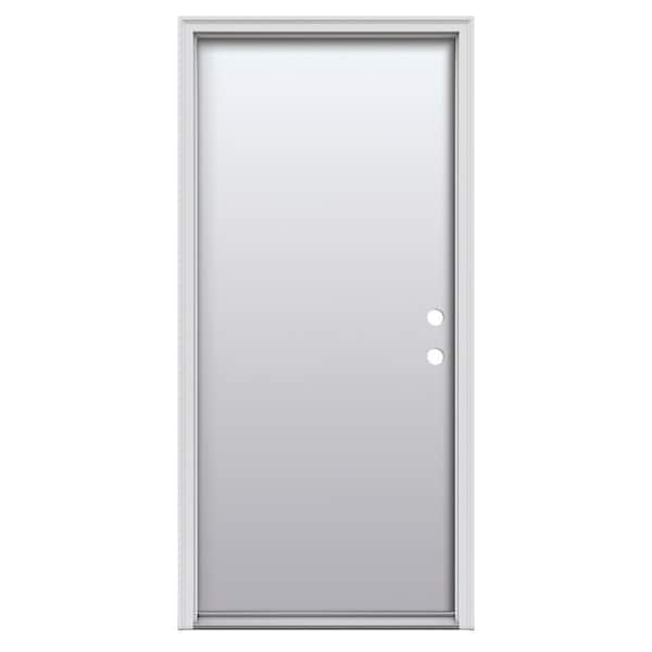 36 in. x 80 in. Left-Hand Inswing Flush Classic Primed Fiberglass Prehung Front Door on 4-9/16 in. Frame, Double Bore