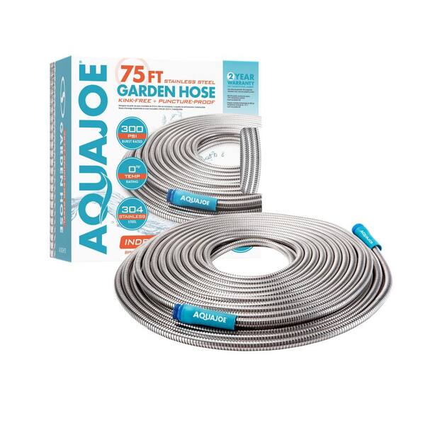 Aqua Joe Indestructible 1 2 In Dia X 75 Ft Heavy Duty Spiral Constructed 304 Stainless Steel Garden Hose Ajsgh75 The Home Depot 304 Stainless Steel Garden Hose, Spiral Garden Hose Reviews