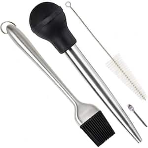 Stainless Steel Turkey Baster Syringe - Injector NeedleBrush - Silicone Bulb & Heavy-DutyStainless Steel Basting Brush