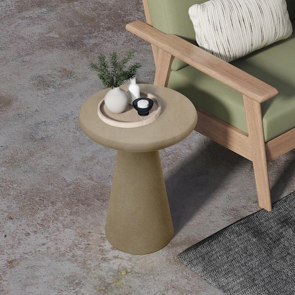 UPHA 16 in. Brown Concrete Fade Resistant Patio Outdoor Side Table End Table