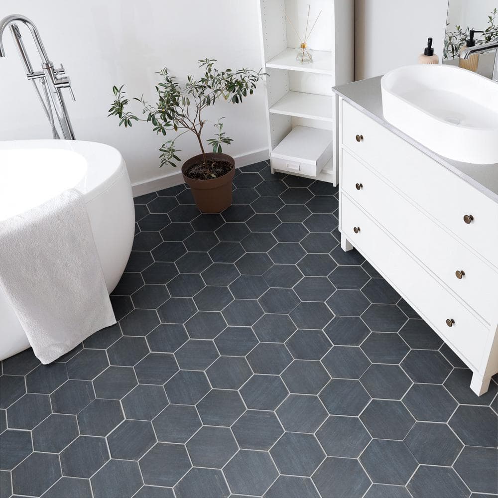Retro Blue Matte Hexagonal Porcelain Tile 7" x 8"