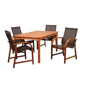 Bahamas 5-Piece Eucalyptus Rectangular Patio Dining Set with Brown Sling Seat