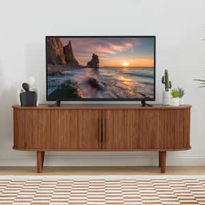 Walnut 62.99 in. Wood TV Stand For TVs up to 70 in. With Sliding Door